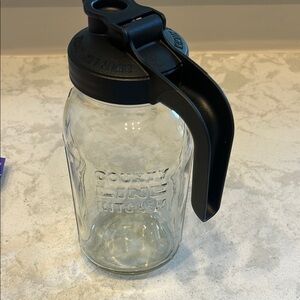 Glass 2 Quart Jar with Black Lid pitcher size brand new